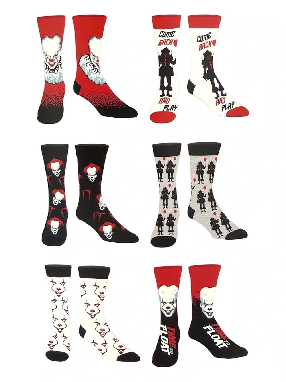 6-Pack It Chapter Two Movie Halloween Funny Novelty Casual Crew Socks - NWT